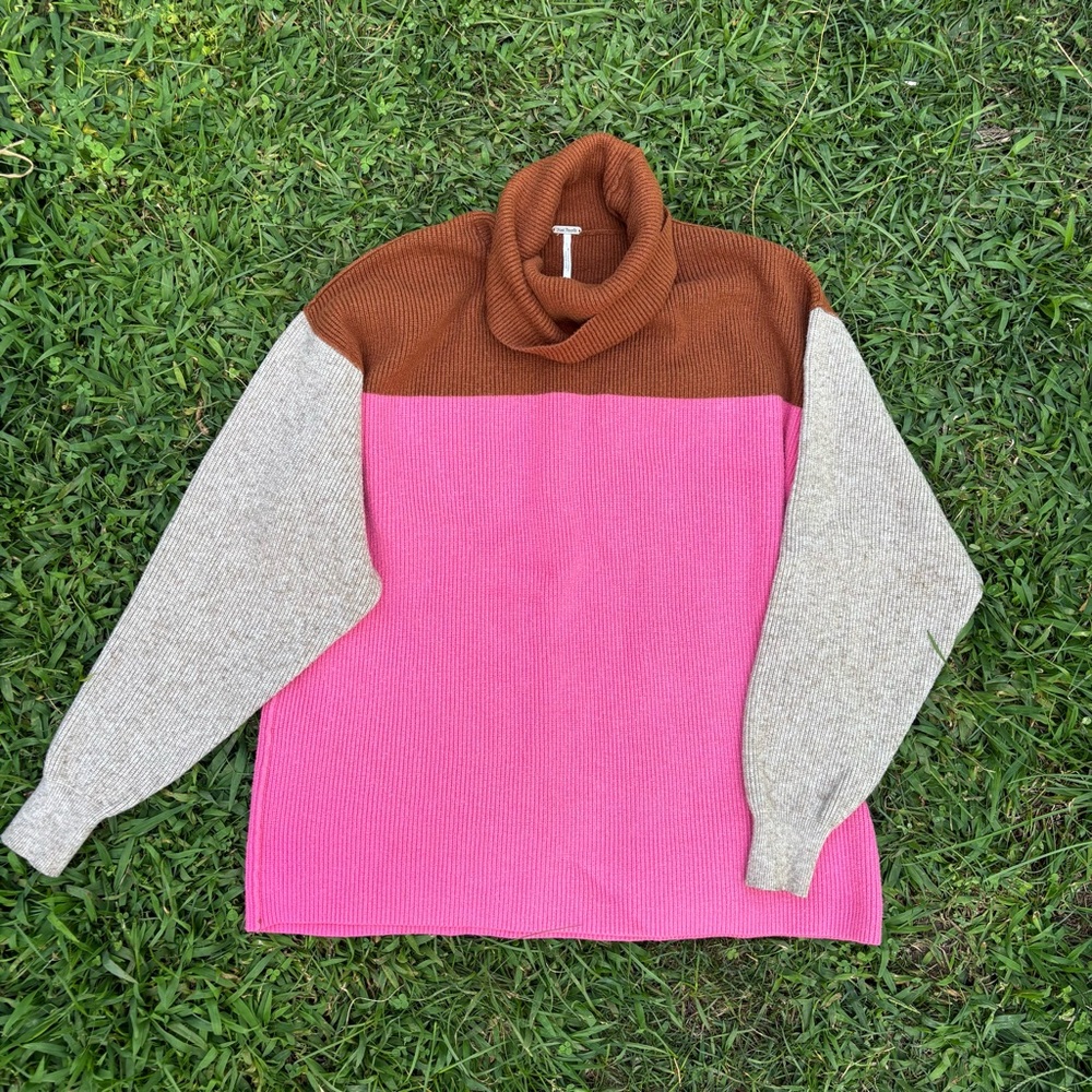 Free People oversized Colorblock Turtleneck Sweater